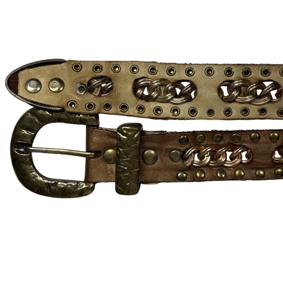 Sand Castle USA Womens Brown Leather Studded Chain Belt Buckle Western Style main image 6